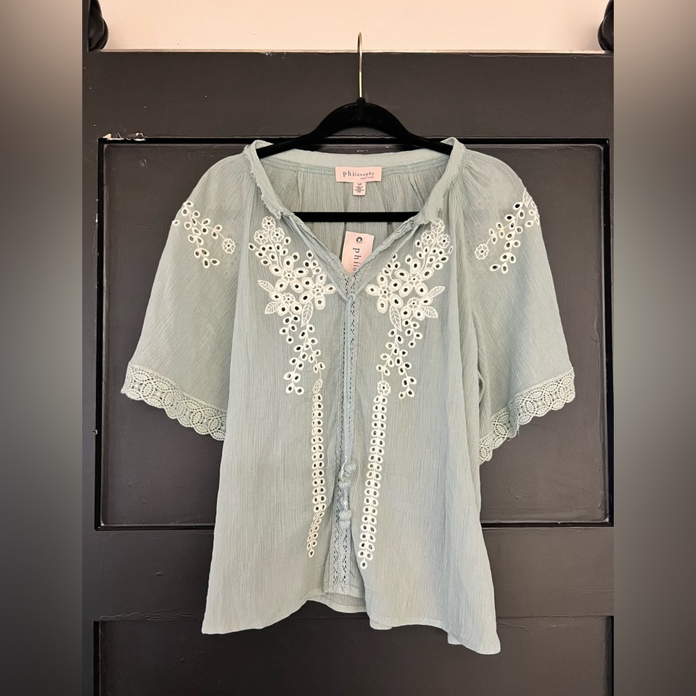 NWT Philosophy Sage Embroidered Top